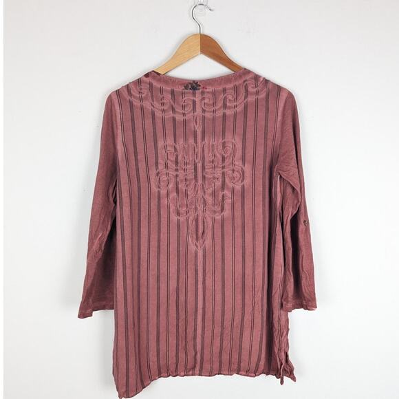 Ali Miles Rose Pink Embroidered Floral Washed Out‎ Tunic Top Size Small - Picture 5 of 10